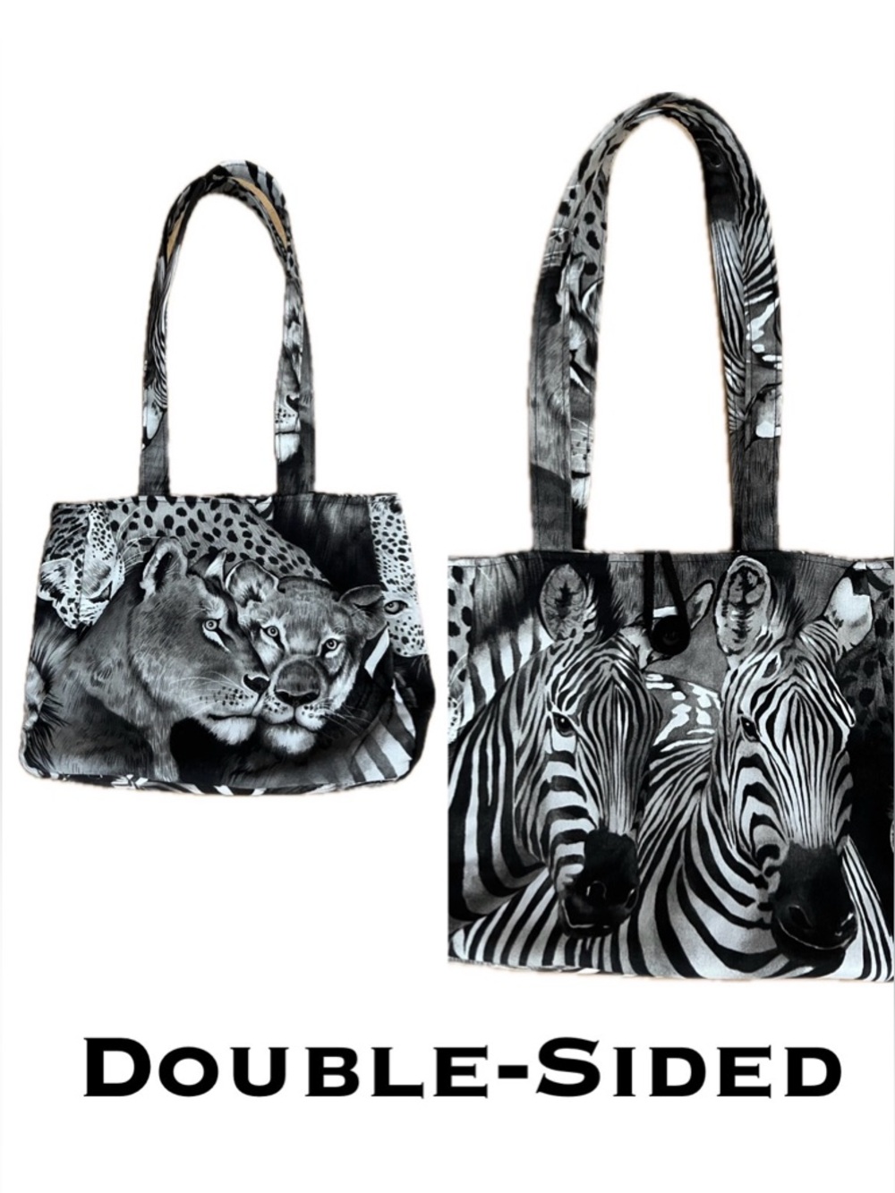 🦓Reversible Safari Animal Tote - Zebra & Leopard—Lion Eyes by Alexander Henry?